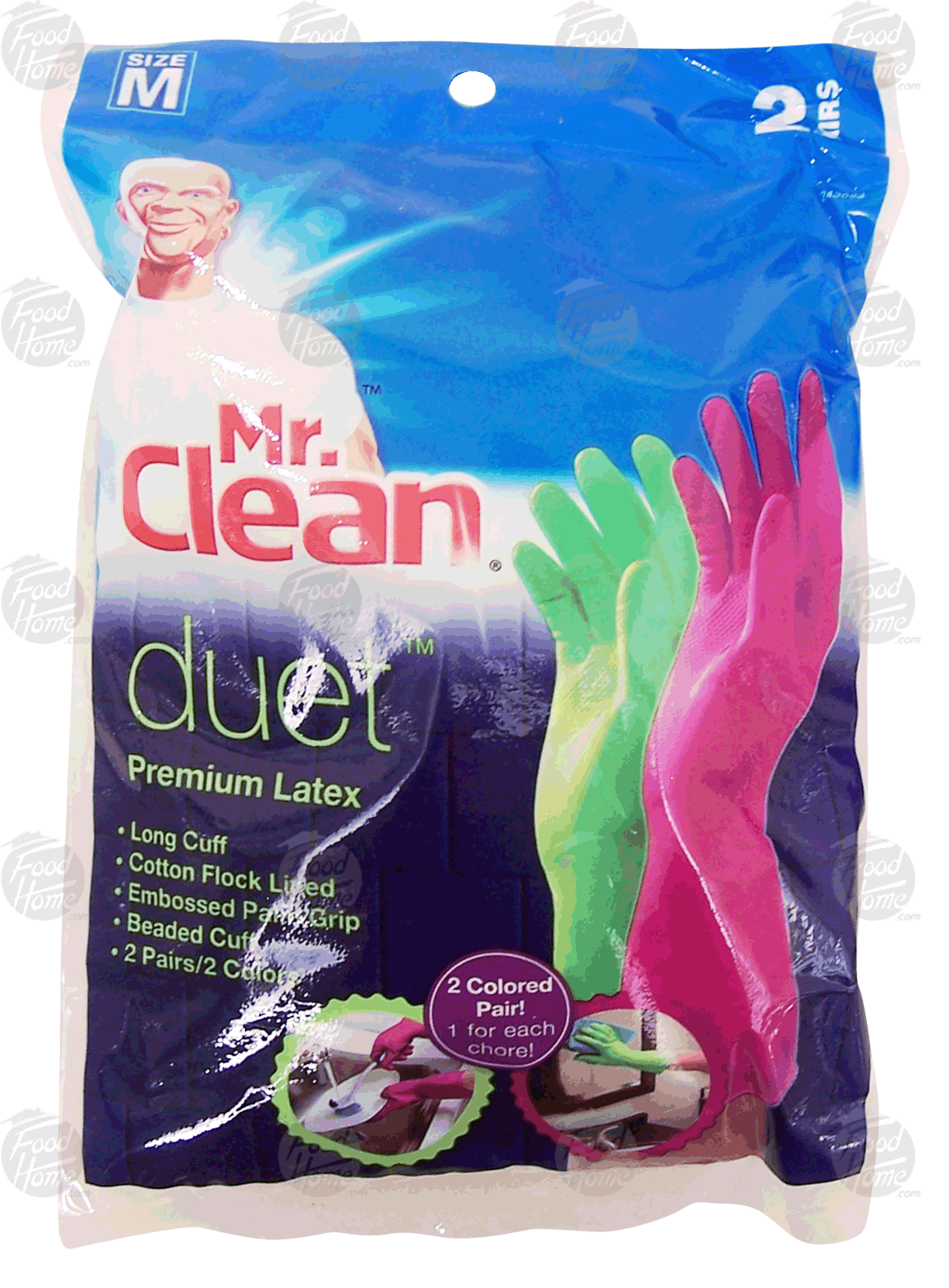 Mr. Clean duet premium latex gloves, 2 pairs, 2 colors, medium Full-Size Picture